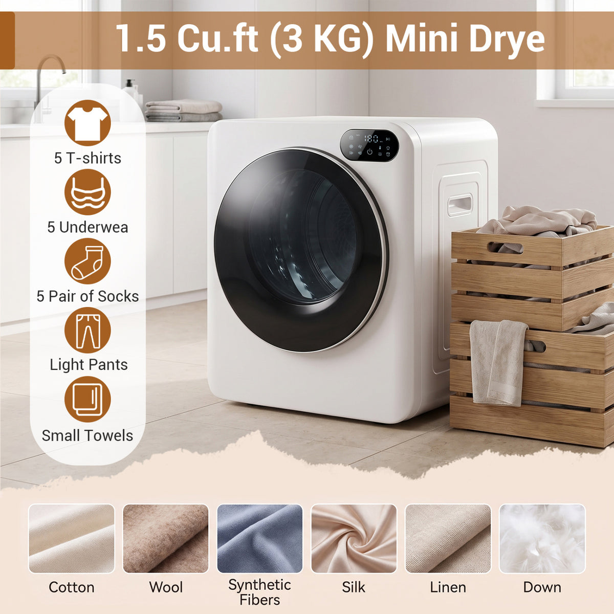 1.5 Cu.Ft White Portable Clothes Dryer with LED Control-White-Dryers-DECOROLALA