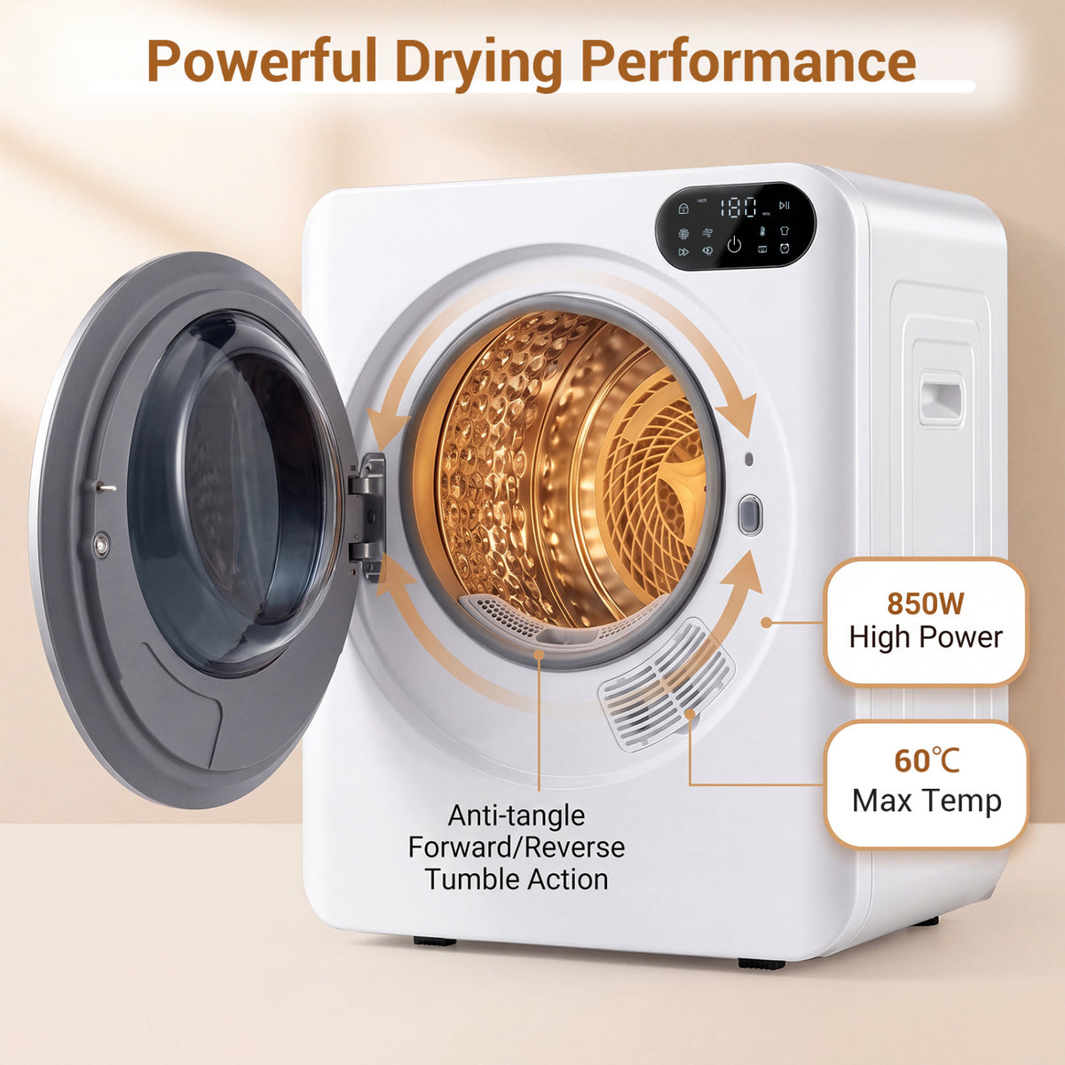 1.5 Cu.Ft White Portable Clothes Dryer with LED Control-White-Dryers-DECOROLALA