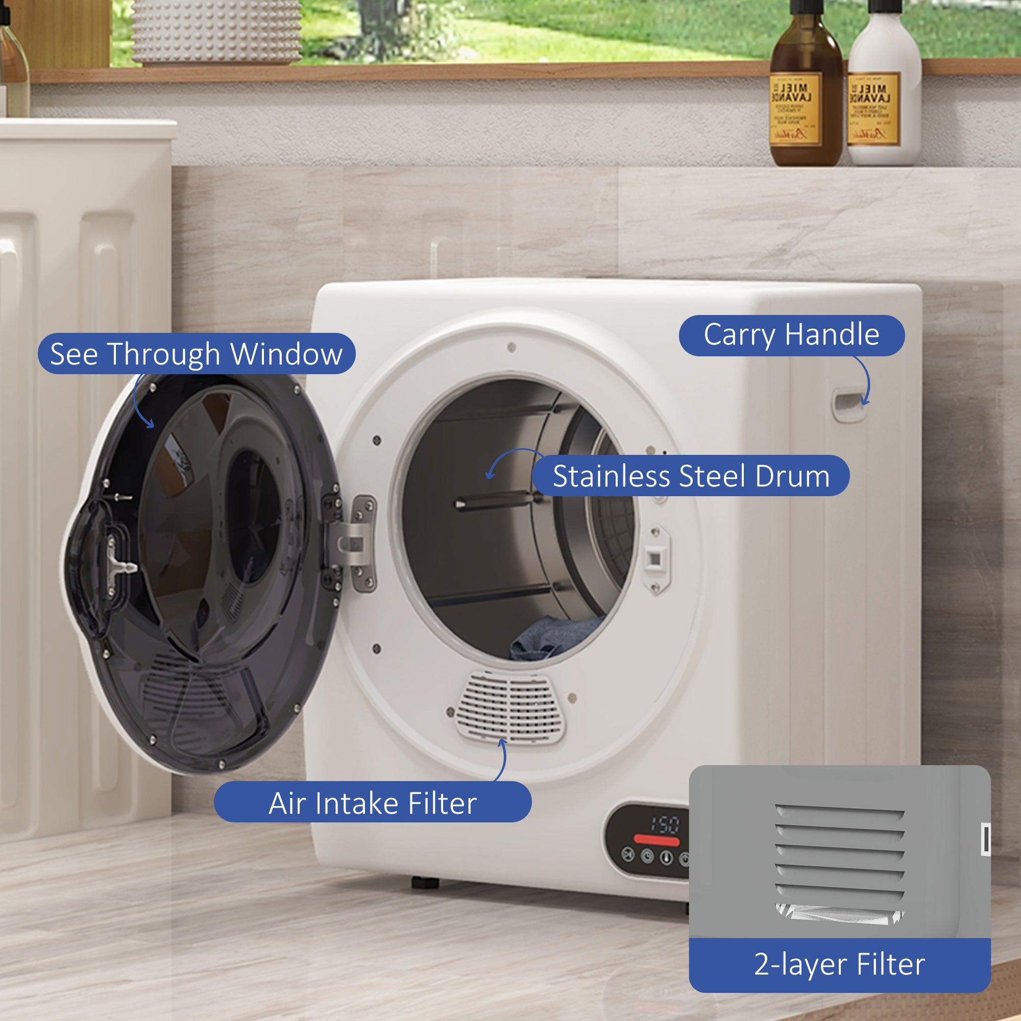 1.5 cu. ft. Portable Compact Clothes Dryer 850W White-DECOROLALA