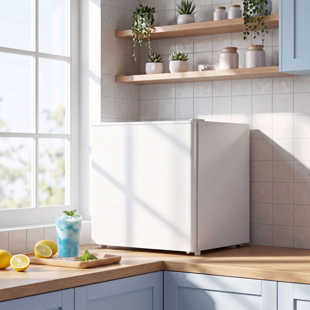 1.62 Cu Ft Single Door Mini Fridge, Compact Refrigerator with Freezer, Adjustable Thermostat, White-Small Kitchen Appliances-DECOROLALA