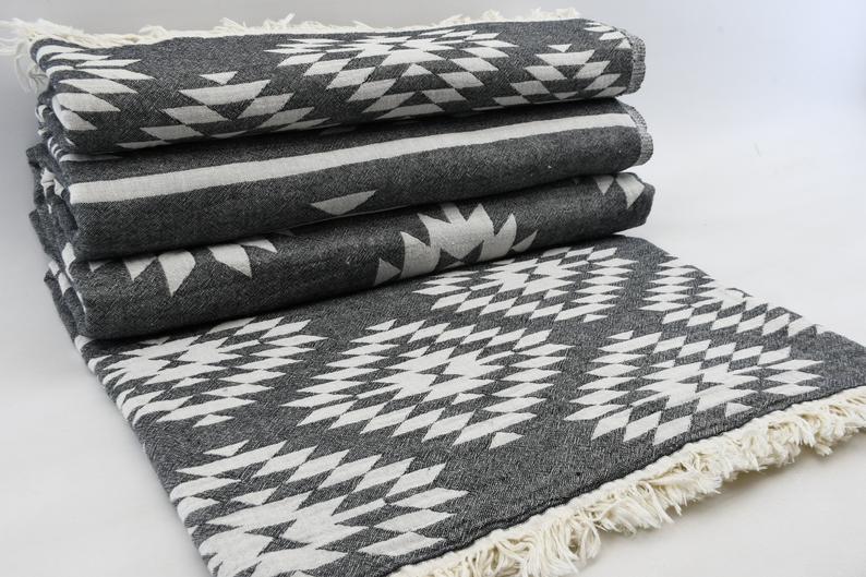 AZTEC BLACK TURKISH TOWEL-Turkish Towel-DECOROLALA