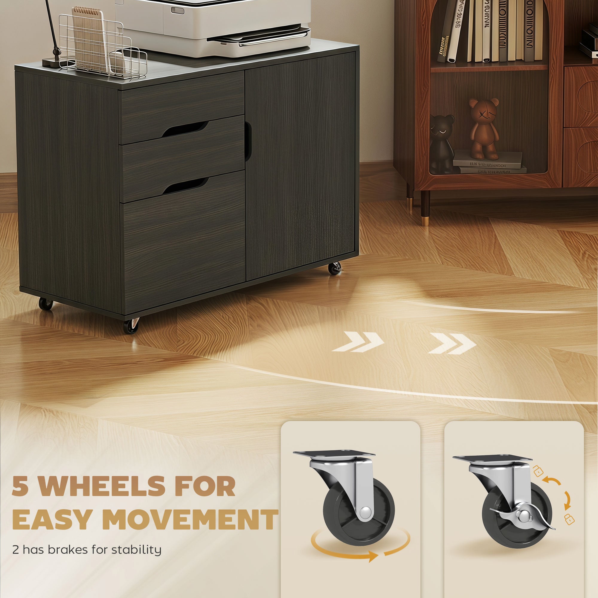 3-Drawer Filing Cabinet with Adjustable Shelf - Black Wood Grain