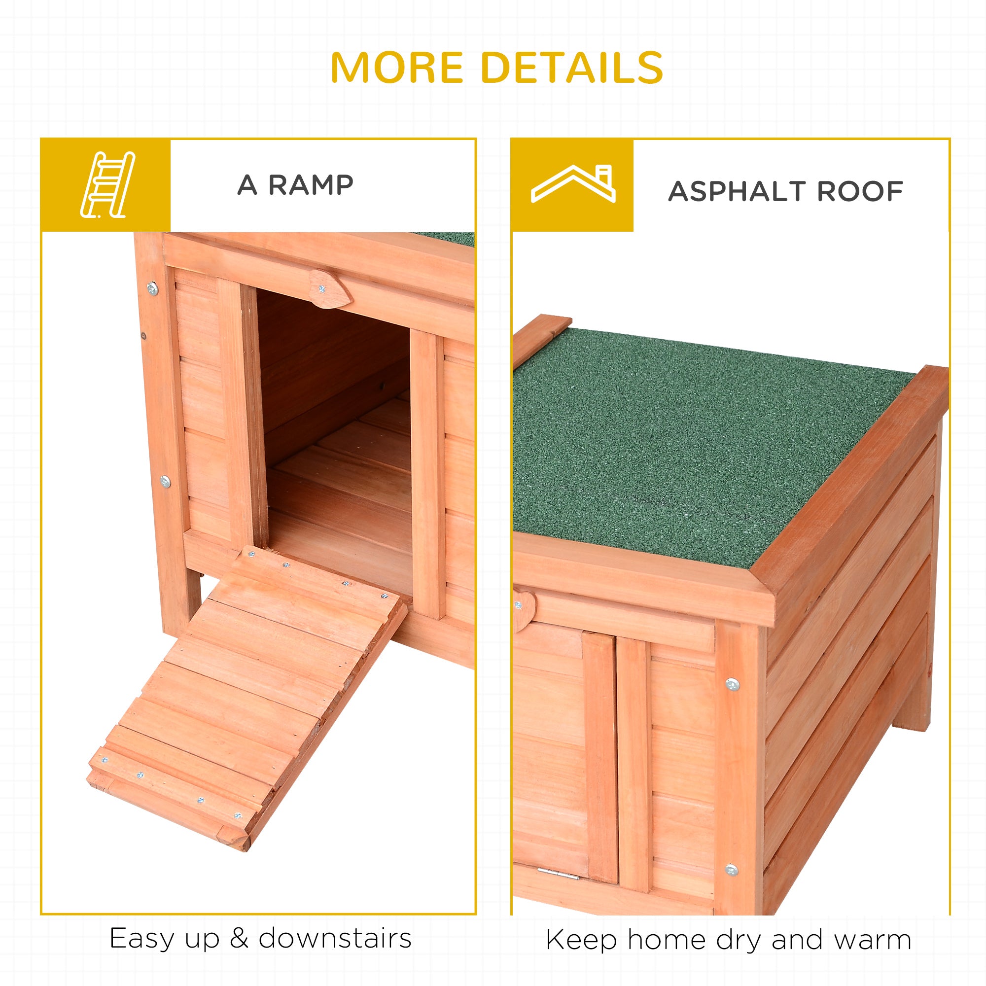 Wooden Rabbit Hutch, Bunny Cage with Waterproof & Openable Asphalt Roof, Outdoor Cat House Guinea Pig Cage Duck Shelter, Indoor Outdoor Use, 20" x 16.5" x 17", Orange