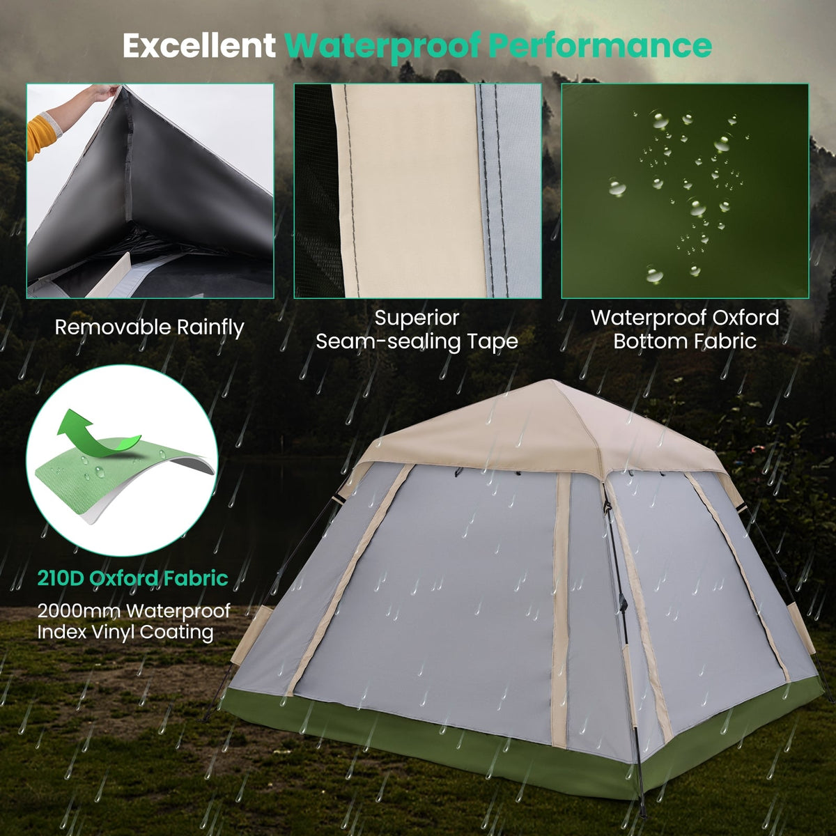 2-4 Person Instant Pop-up Camping Tent with Removable Rainfly-Tents-DECOROLALA