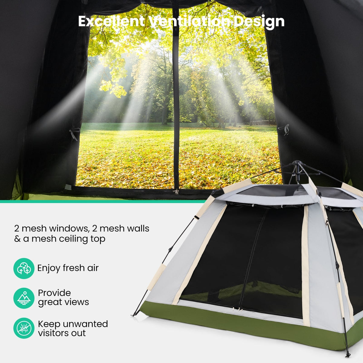 2-4 Person Instant Pop-up Camping Tent with Removable Rainfly-Tents-DECOROLALA