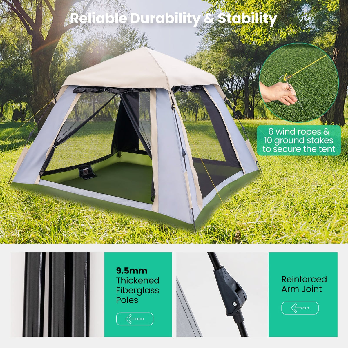 2-4 Person Instant Pop-up Camping Tent with Removable Rainfly-Tents-DECOROLALA
