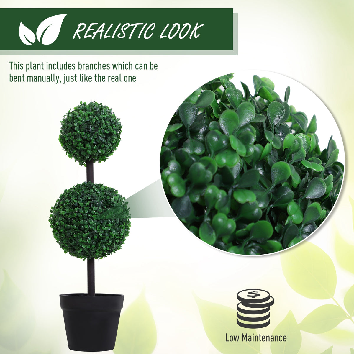 2 Ball Topiary Tree in Pot for Home Decor, Artificial Plant for Home Office, Living Room Decor, Dark Green-Artificial Trees-DECOROLALA