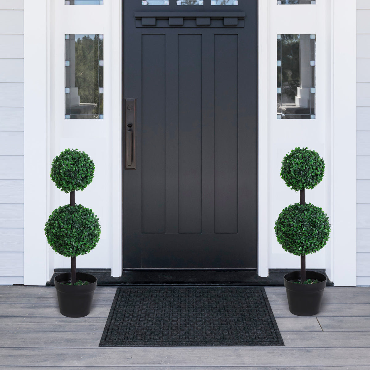 2 Ball Topiary Tree in Pot for Home Decor, Artificial Plant for Home Office, Living Room Decor, Dark Green-Artificial Trees-DECOROLALA