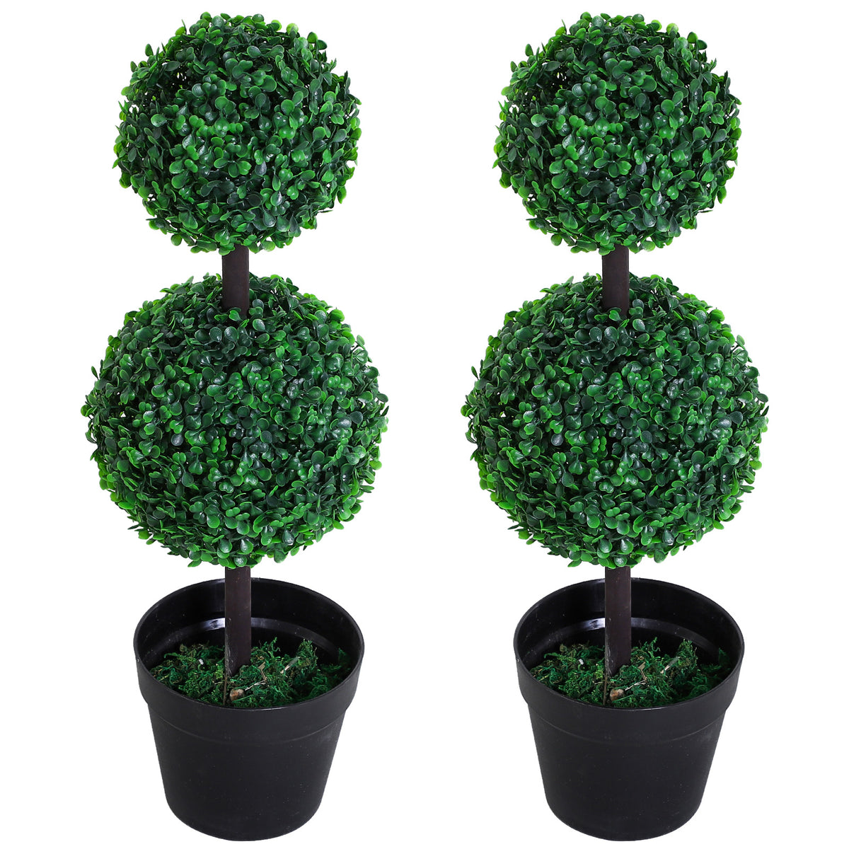 2 Ball Topiary Tree in Pot for Home Decor Set of 2, Artificial Plant for Home Office, Living Room Decor, Dark Green-Artificial Trees-DECOROLALA