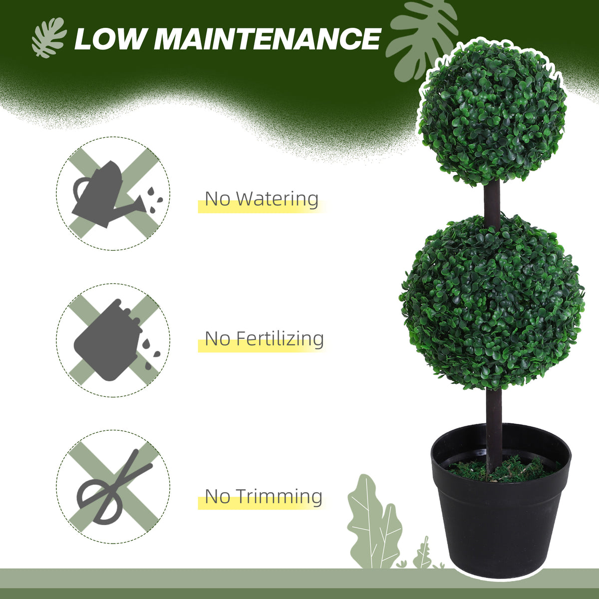 2 Ball Topiary Tree in Pot for Home Decor Set of 2, Artificial Plant for Home Office, Living Room Decor, Dark Green-Artificial Trees-DECOROLALA