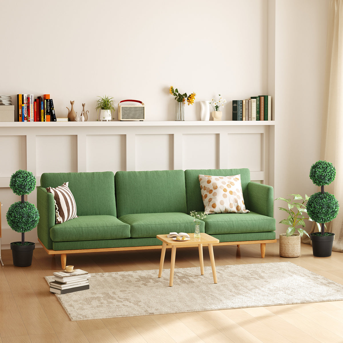 2 Ball Topiary Tree in Pot for Home Decor Set of 2, Artificial Plant for Home Office, Living Room Decor, Dark Green-Artificial Trees-DECOROLALA