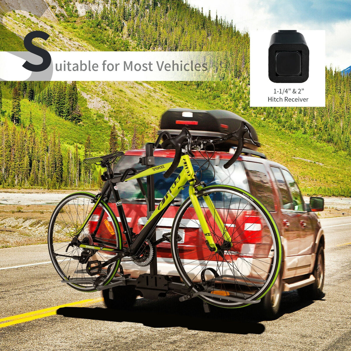 2-Bike Hitch Mount Bike Rack for 1-1/4 Inch or 2 Inch Receiver-Black-Garages-DECOROLALA