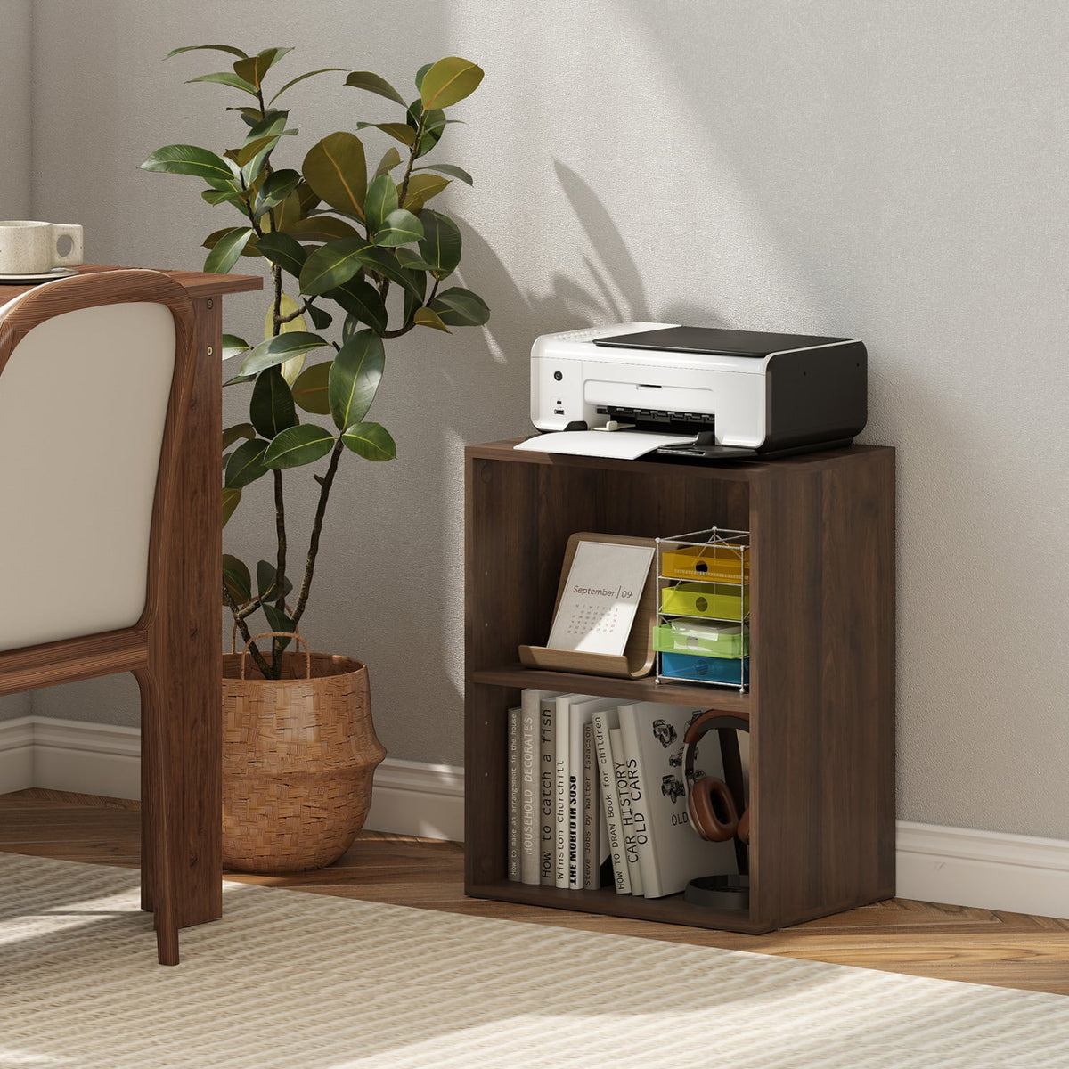2-Cube Bookcase Floor Standing Open Bookshelf with 5-Position Adjustable Shelf-Dark Walnut-Bookcases-DECOROLALA