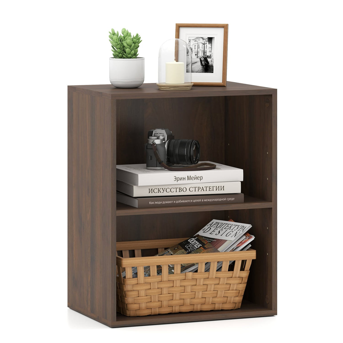 2-Cube Bookcase Floor Standing Open Bookshelf with 5-Position Adjustable Shelf-Dark Walnut-Bookcases-DECOROLALA