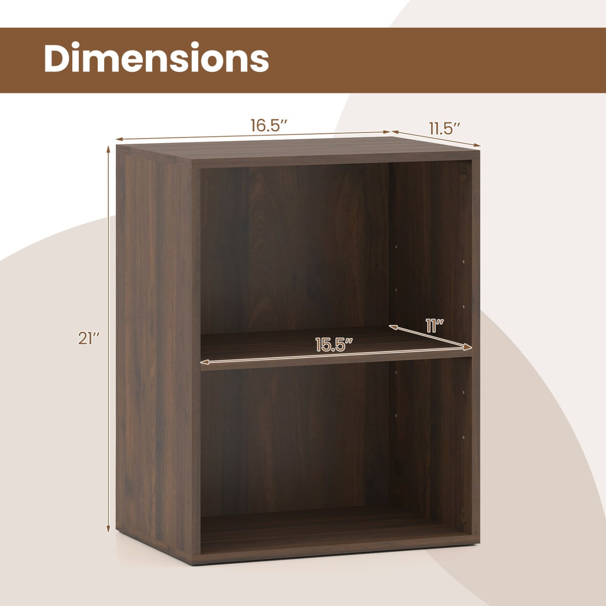 2-Cube Bookcase Floor Standing Open Bookshelf with 5-Position Adjustable Shelf-Dark Walnut-Bookcases-DECOROLALA