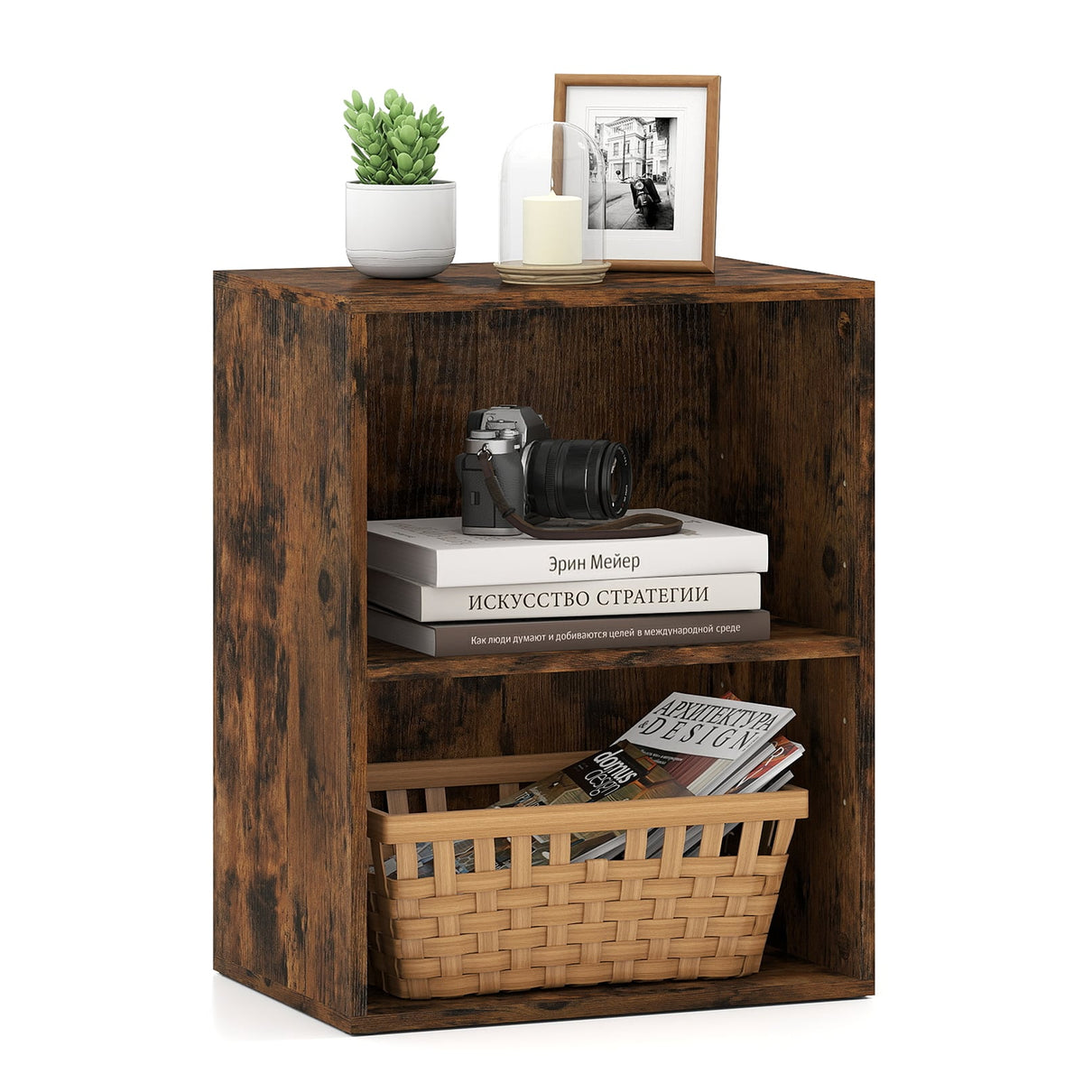 2-Cube Bookcase Set of 2 Floor Standing Open Bookshelf w/ 5-Position Adjustable Shelf-Brown-Bookcases-DECOROLALA