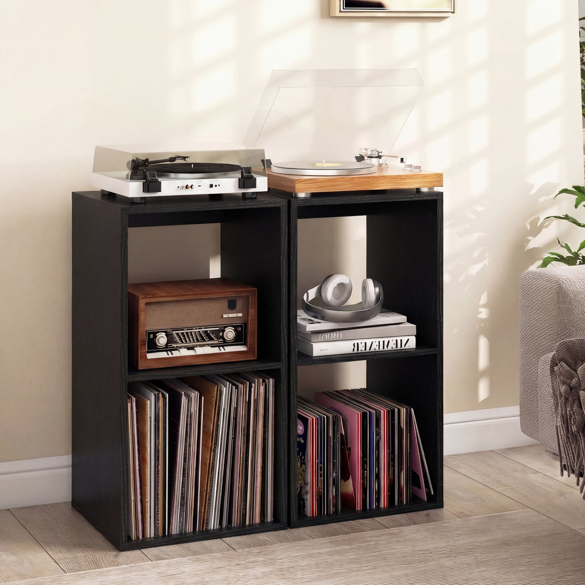 2 Cube Bookshelf with Back Guardrail for Living Room Bedroom-Black-Bookcases-DECOROLALA