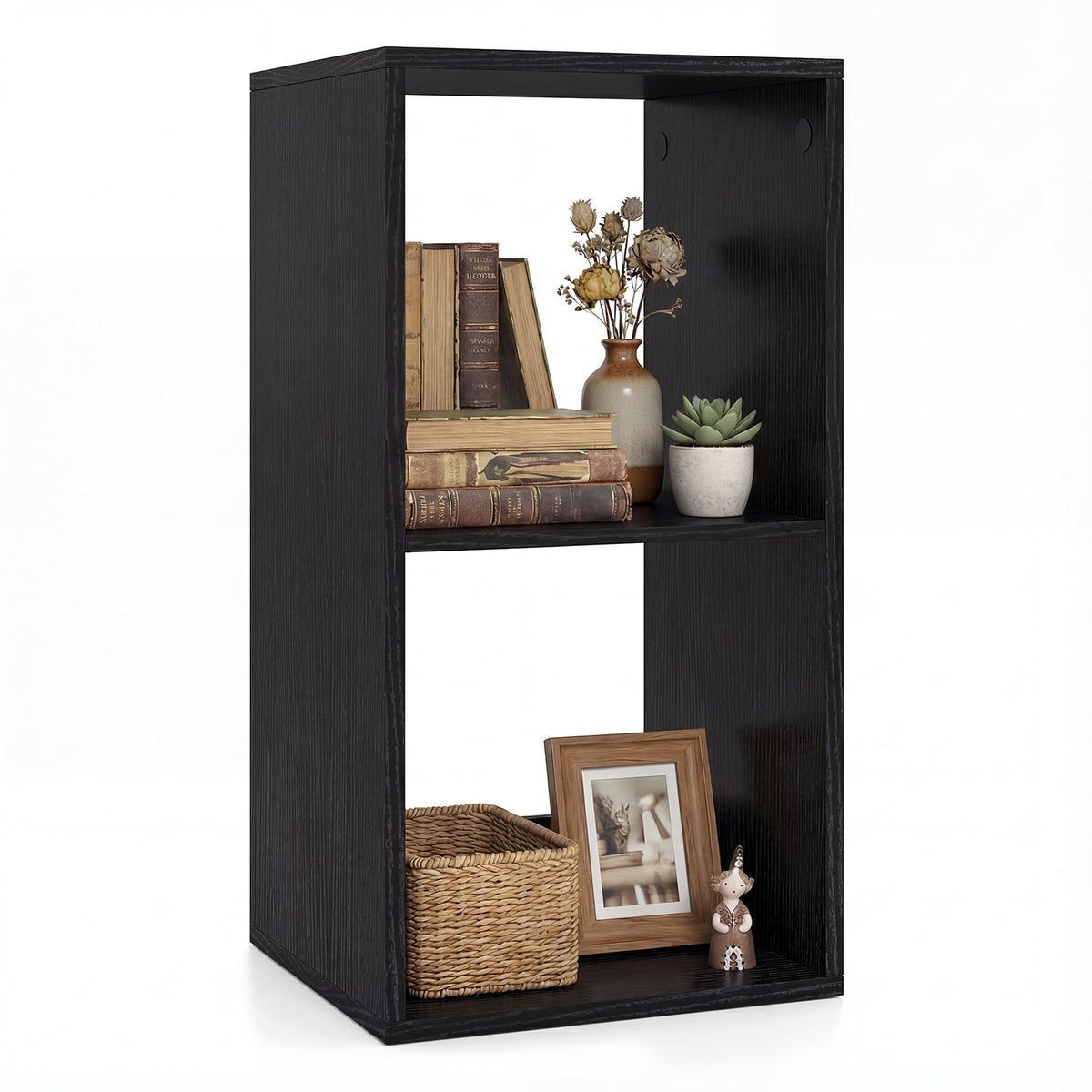 2 Cube Bookshelf with Back Guardrail for Living Room Bedroom-Black-Bookcases-DECOROLALA