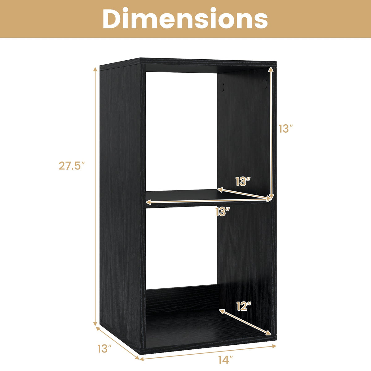 2 Cube Bookshelf with Back Guardrail for Living Room Bedroom-Black-Bookcases-DECOROLALA