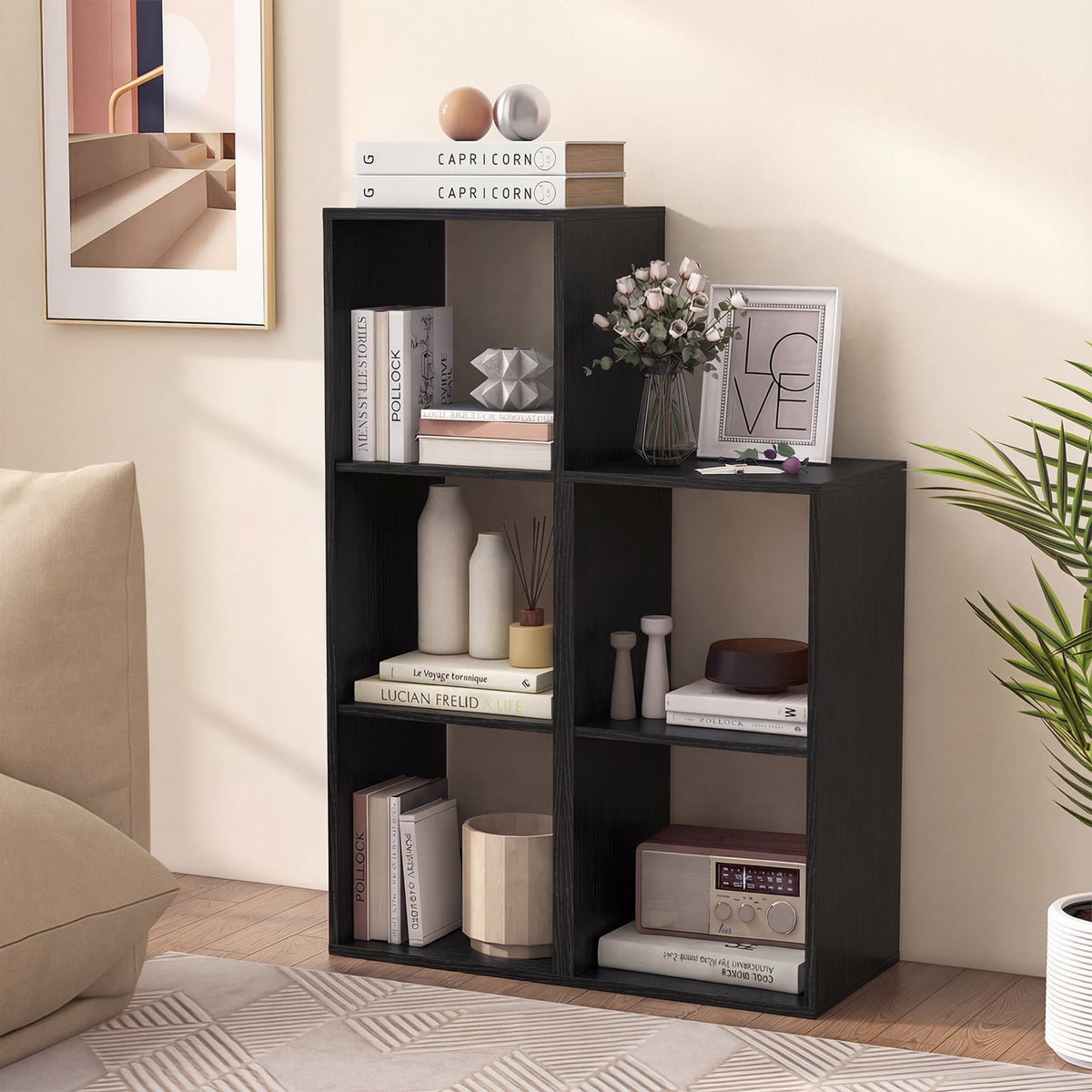 2 Cube Bookshelf with Back Guardrail for Living Room Bedroom-Black-Bookcases-DECOROLALA