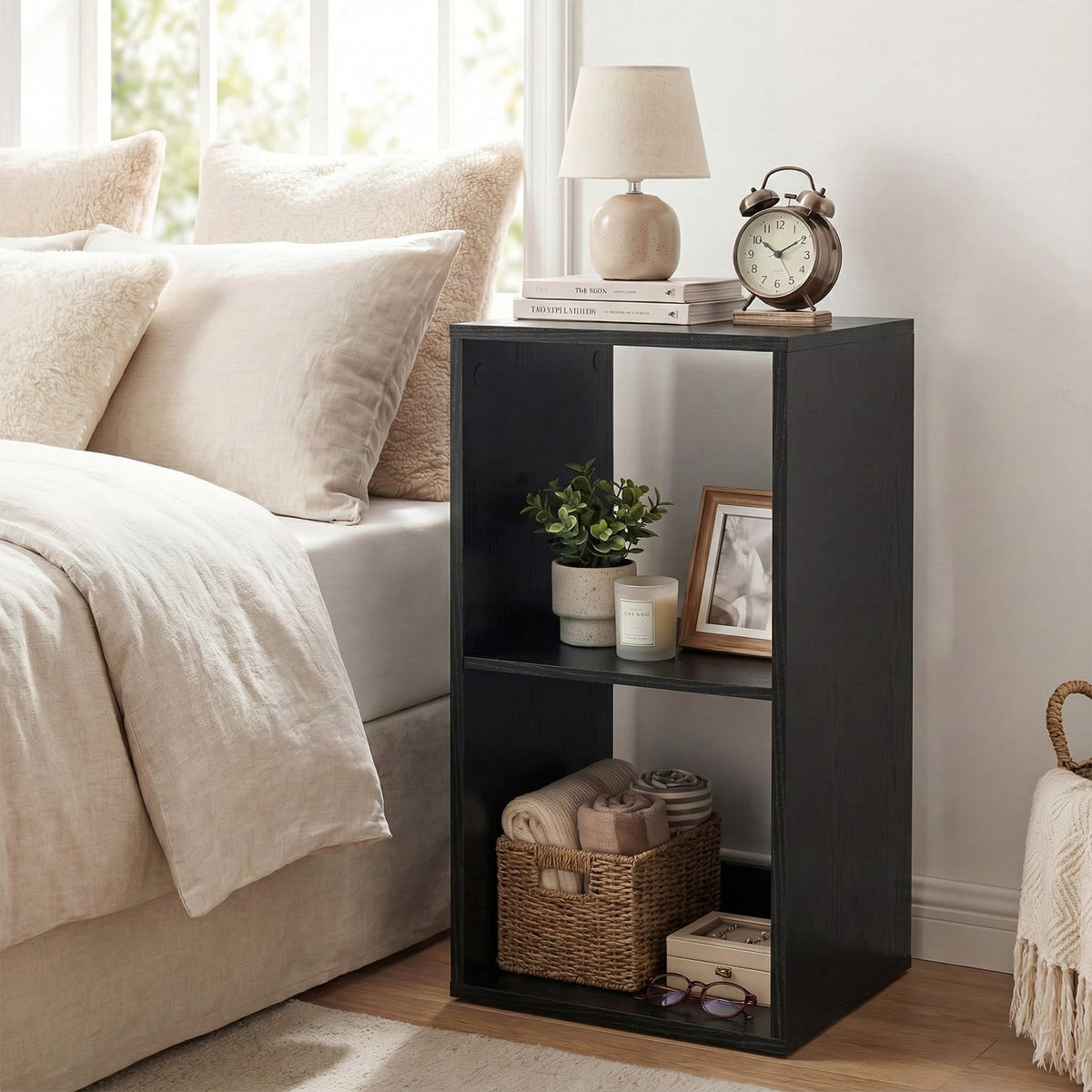 2 Cube Bookshelf with Back Guardrail for Living Room Bedroom-Black-Bookcases-DECOROLALA