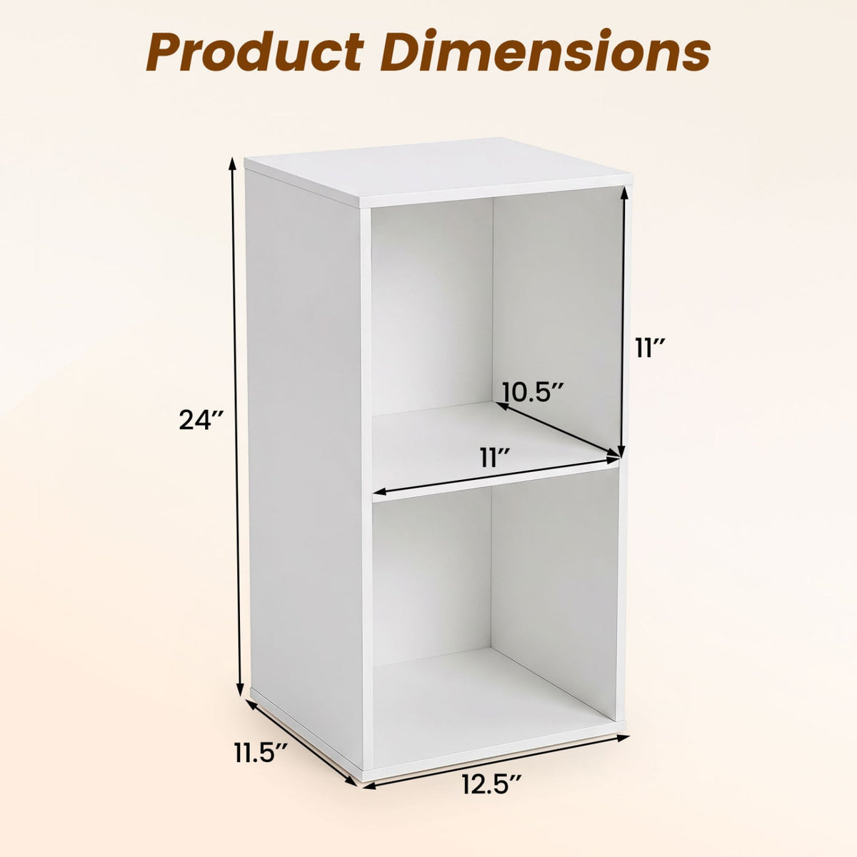 2-Cube Vertical or Horizontal Freestanding Bookshelf with 2 Compartments and 2 Anti-tipping Kits for Home Office-White-Bookcases-DECOROLALA