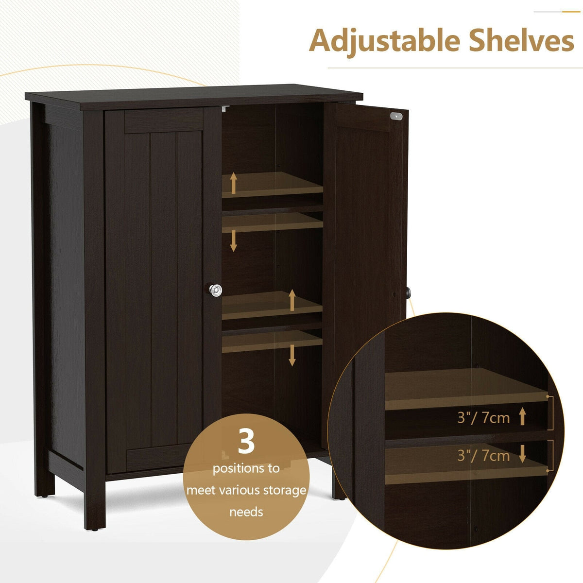 2-Door Bathroom Floor Storage Cabinet - Brown 23.5" x 31.5"-Floor Cabinets-DECOROLALA
