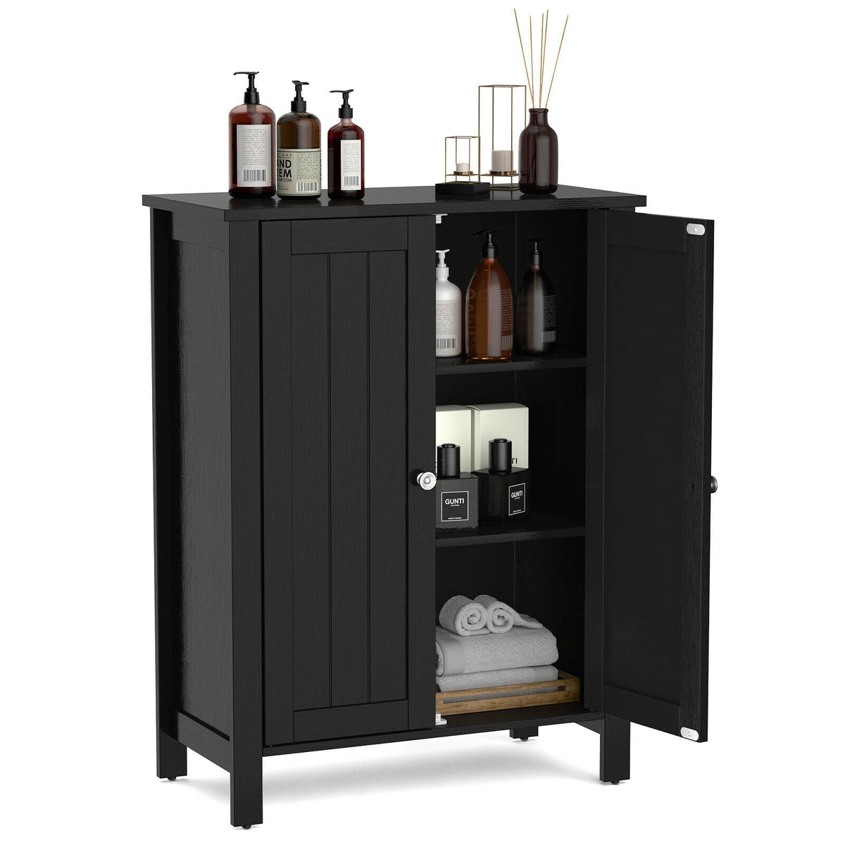 2-Door Bathroom Floor Storage Cabinet - Black 23.5" x 31.5"-Floor Cabinets-DECOROLALA
