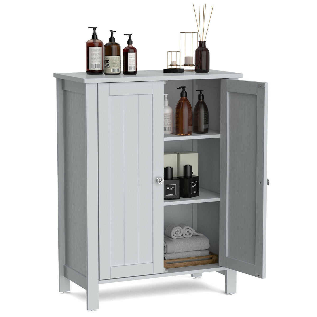 2-Door Bathroom Floor Storage Cabinet - Gray 23.5" x 31.5"-Floor Cabinets-DECOROLALA