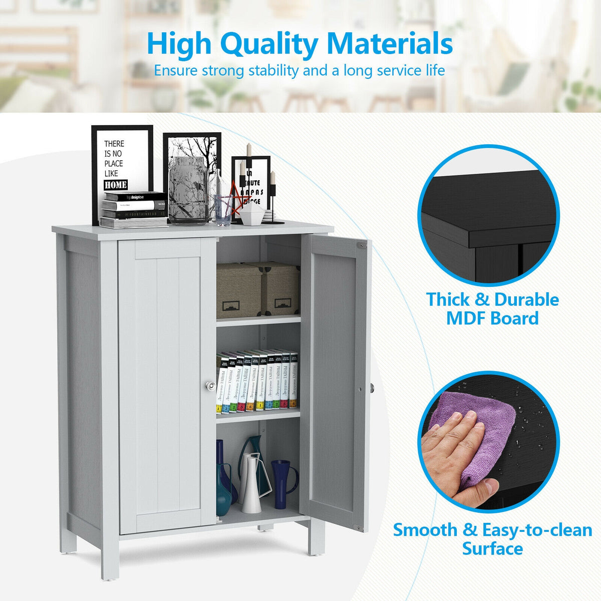 2-Door Bathroom Floor Storage Cabinet - Gray 23.5" x 31.5"-Floor Cabinets-DECOROLALA