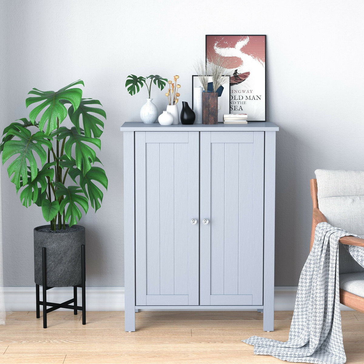 2-Door Bathroom Floor Storage Cabinet - Gray 23.5" x 31.5"-Floor Cabinets-DECOROLALA