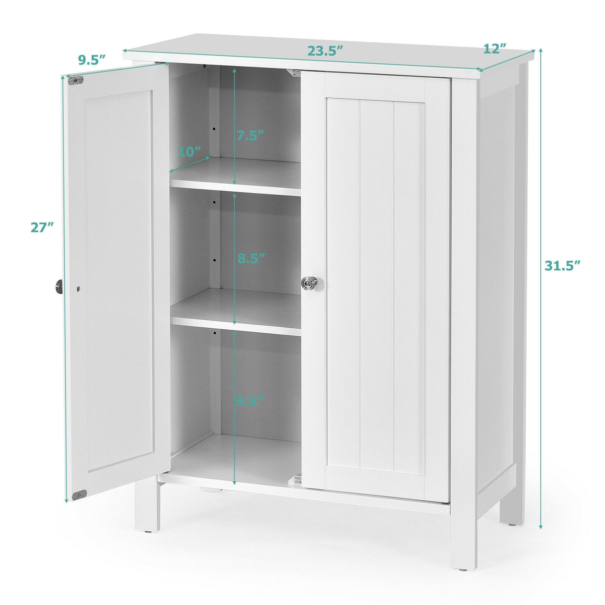 2-Door Bathroom Floor Storage Cabinet with Adjustable Shelf-Floor Cabinets-DECOROLALA