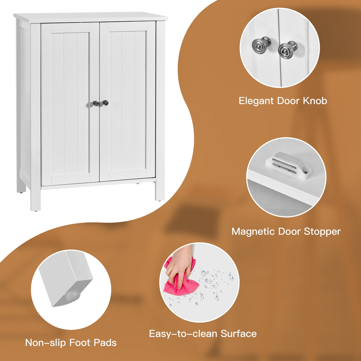 2-Door Bathroom Floor Storage Cabinet with Adjustable Shelf-Floor Cabinets-DECOROLALA