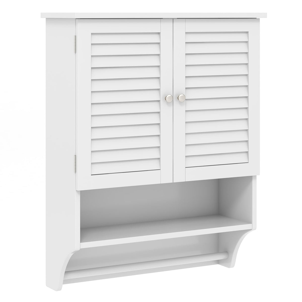 2-Door Bathroom Wall Cabinet with Towel Bar - White 23" x 30"-Wall Cabinets-DECOROLALA
