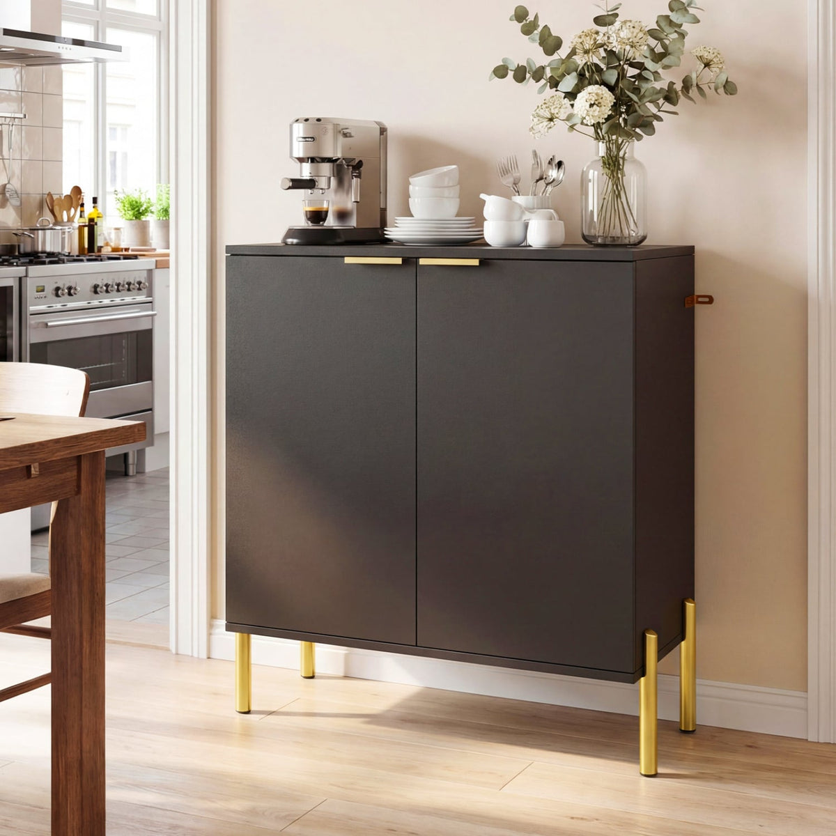 2-Door Buffet Cabinet Sideboard with Shelf and Metal Legs-Black-Sideboards & Buffets-DECOROLALA