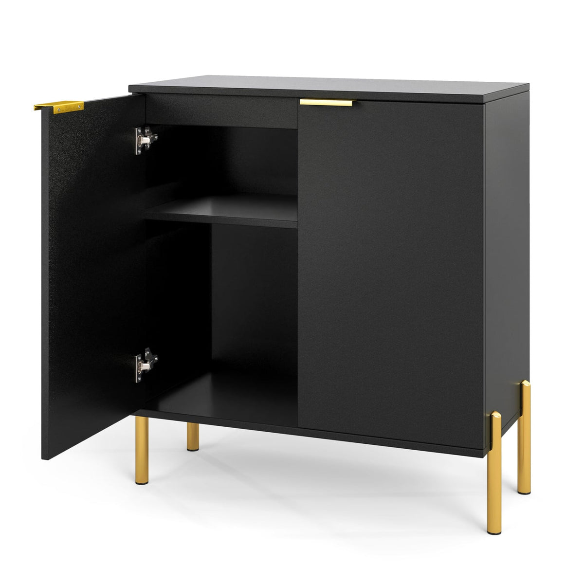 2-Door Buffet Cabinet Sideboard with Shelf and Metal Legs-Black-Sideboards & Buffets-DECOROLALA