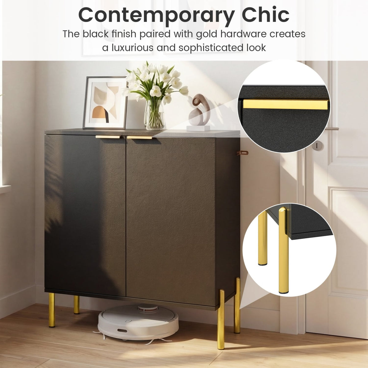 2-Door Buffet Cabinet Sideboard with Shelf and Metal Legs-Black-Sideboards & Buffets-DECOROLALA