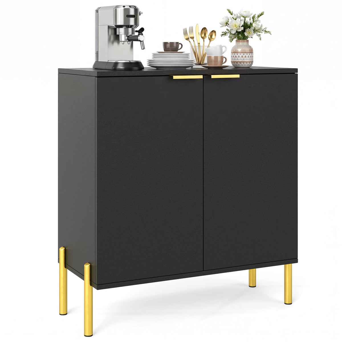 2-Door Buffet Cabinet Sideboard with Shelf and Metal Legs-Black-Sideboards & Buffets-DECOROLALA