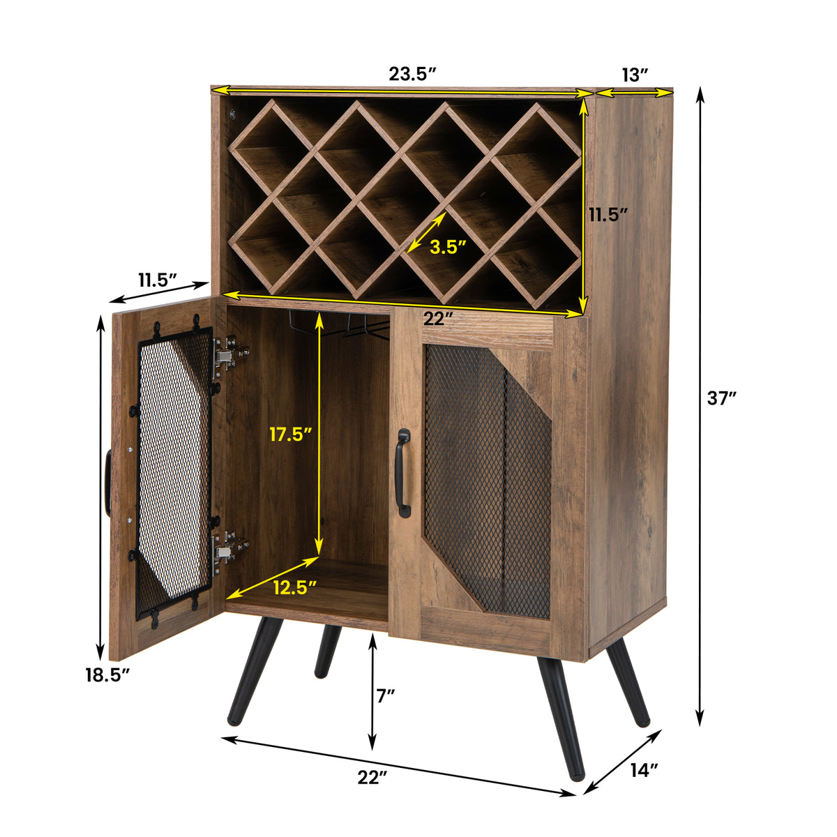2-Door Farmhouse Kitchen Storage Bar Cabinet with Wine Rack and Glass Holder-Rustic Brown-Sideboards & Buffets-DECOROLALA