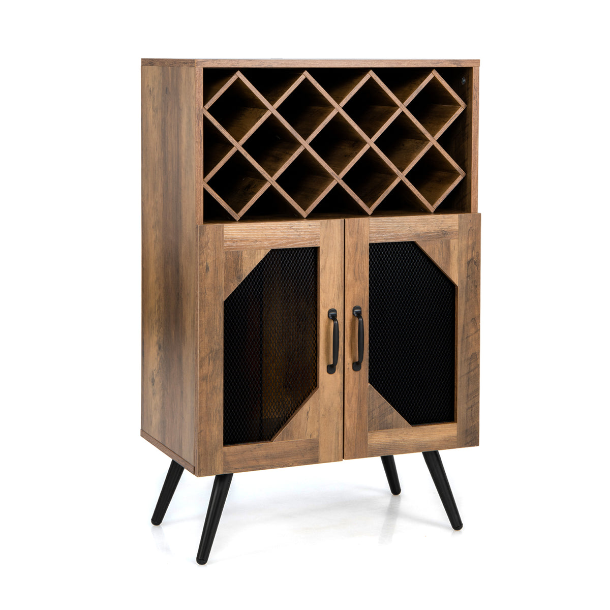 2-Door Farmhouse Kitchen Storage Bar Cabinet with Wine Rack and Glass Holder-Rustic Brown-Sideboards & Buffets-DECOROLALA