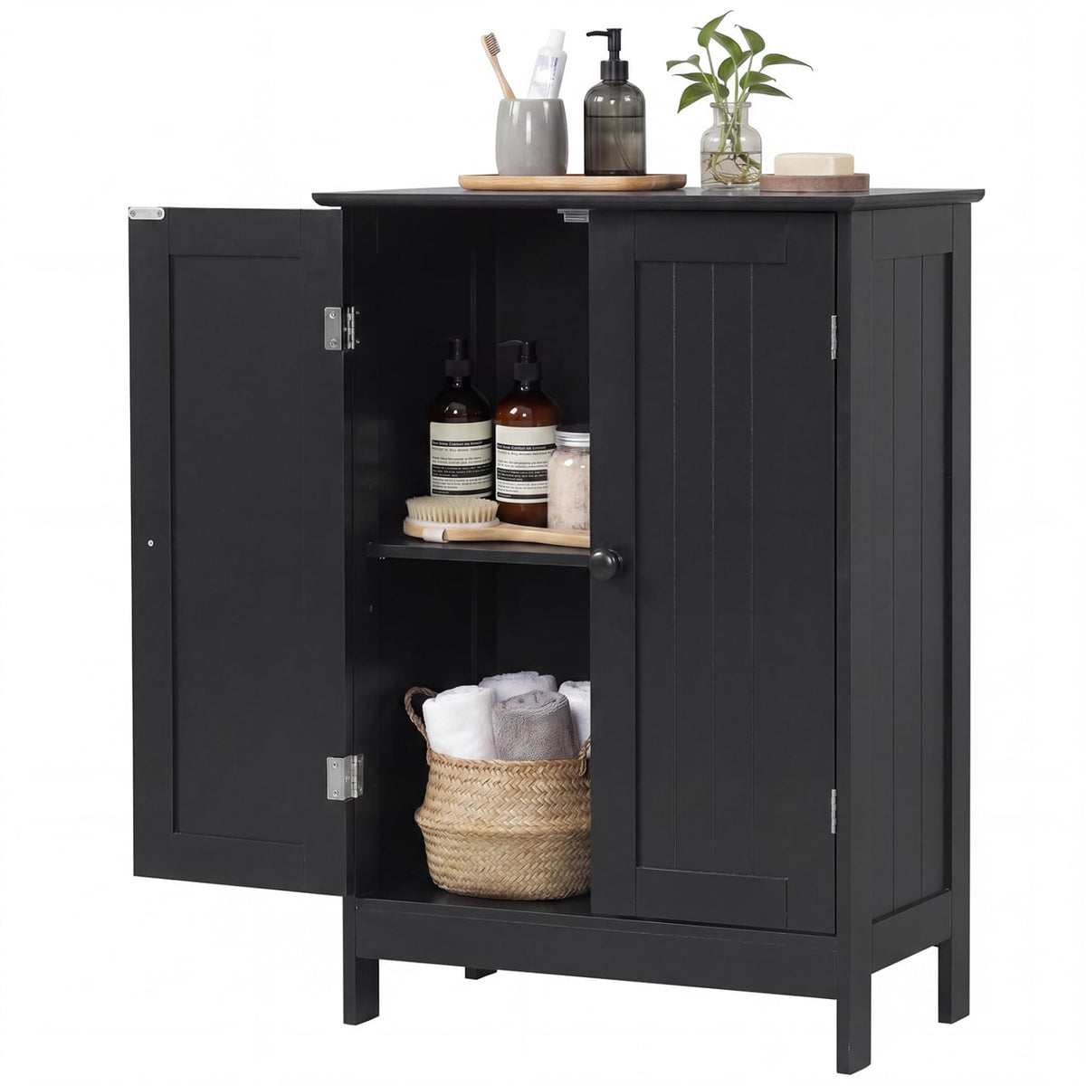 2-Door Free-Standing Bathroom Cabinet - Black 23.5" MDF-Floor Cabinets-DECOROLALA