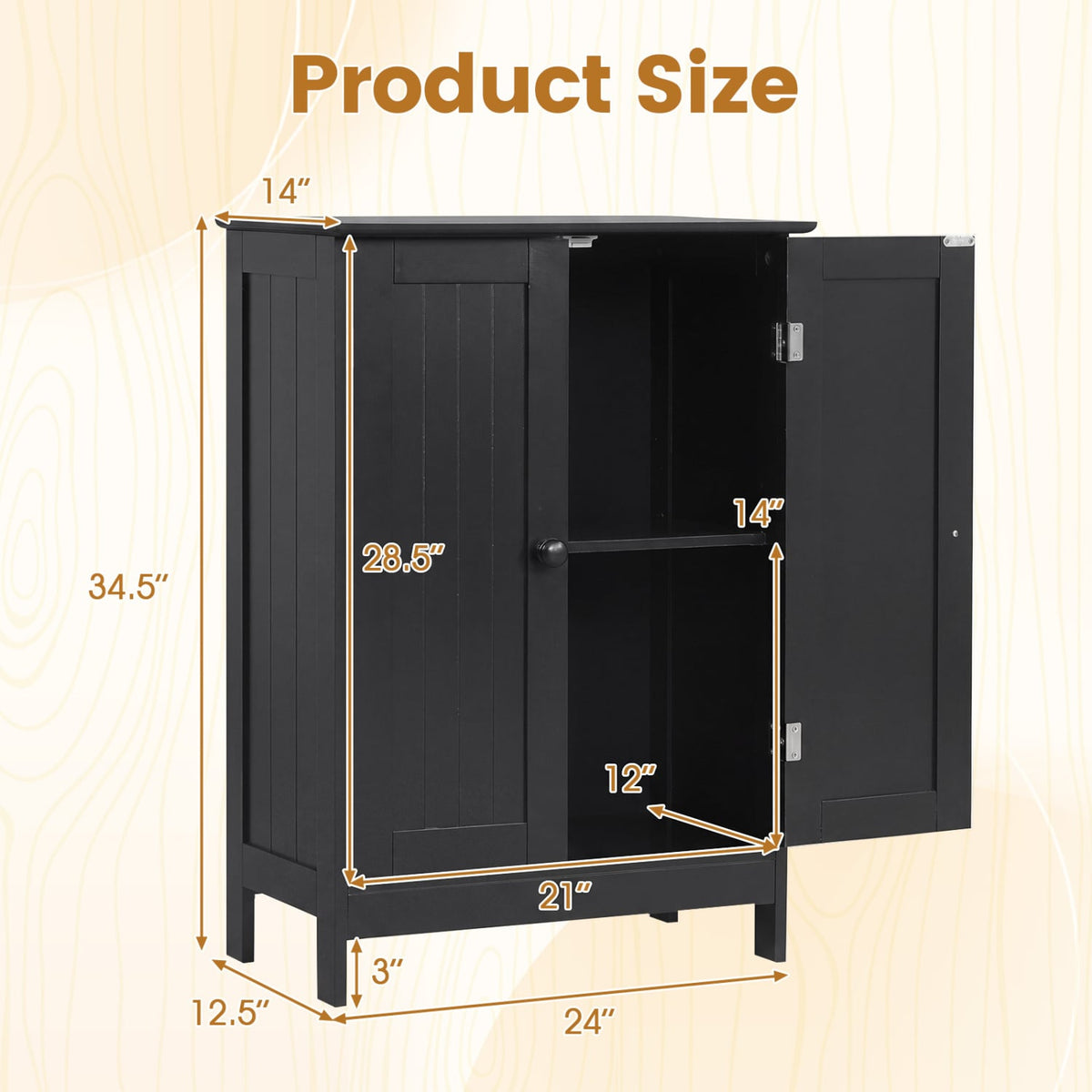 2-Door Free-Standing Bathroom Cabinet - Black 23.5" MDF-Floor Cabinets-DECOROLALA