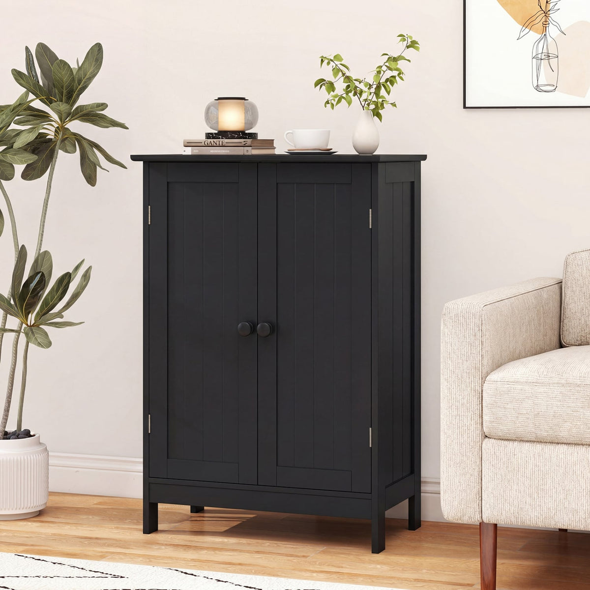 2-Door Free-Standing Bathroom Cabinet - Black 23.5" MDF-Floor Cabinets-DECOROLALA