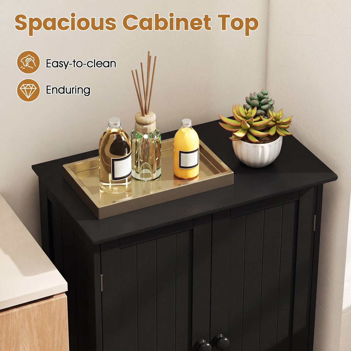 2-Door Free-Standing Bathroom Cabinet - Black 23.5" MDF-Floor Cabinets-DECOROLALA