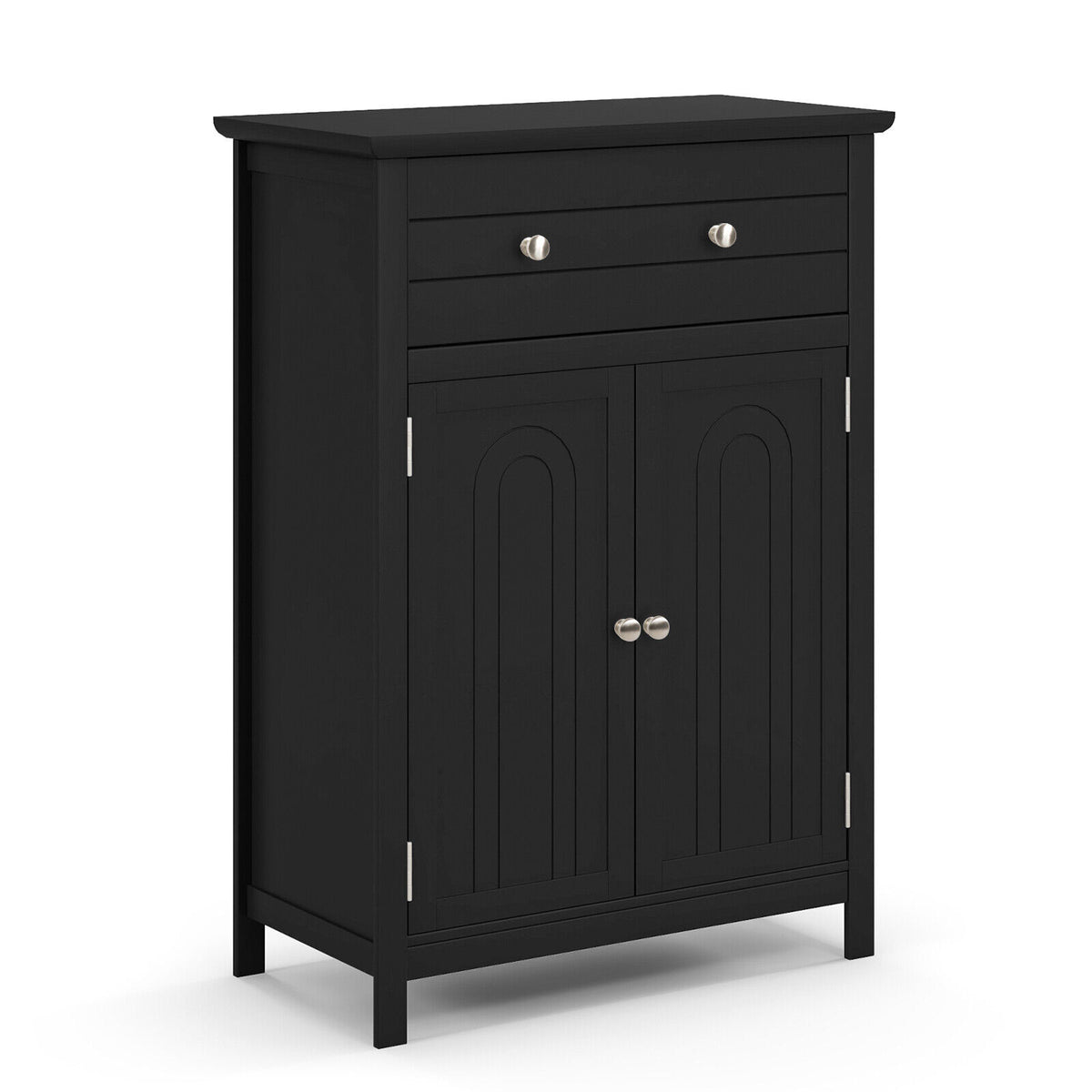 2-Door Freestanding Bathroom Cabinet with Drawer - Black MDF-Floor Cabinets-DECOROLALA