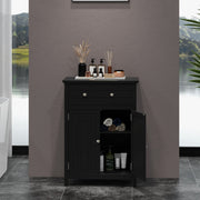 2-Door Freestanding Bathroom Cabinet with Drawer - Black MDF-Floor Cabinets-DECOROLALA