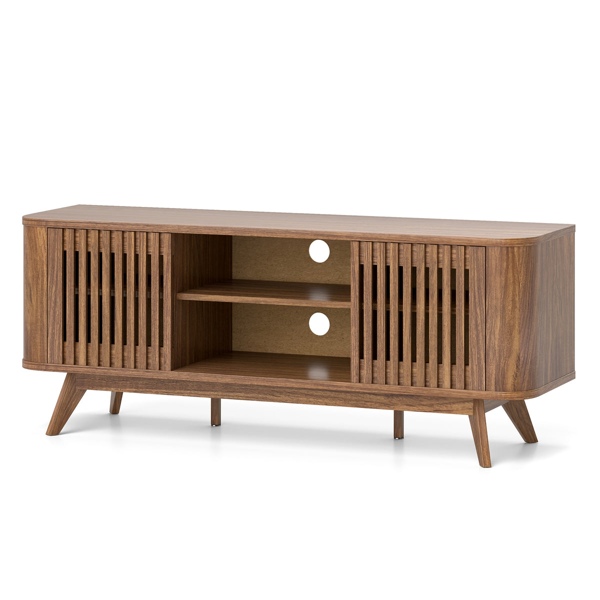 2-Door TV Stand for TVs up to 60 Inches with Adjustable Shelves-Walnut-Entertainment Centers & TV Stands-DECOROLALA
