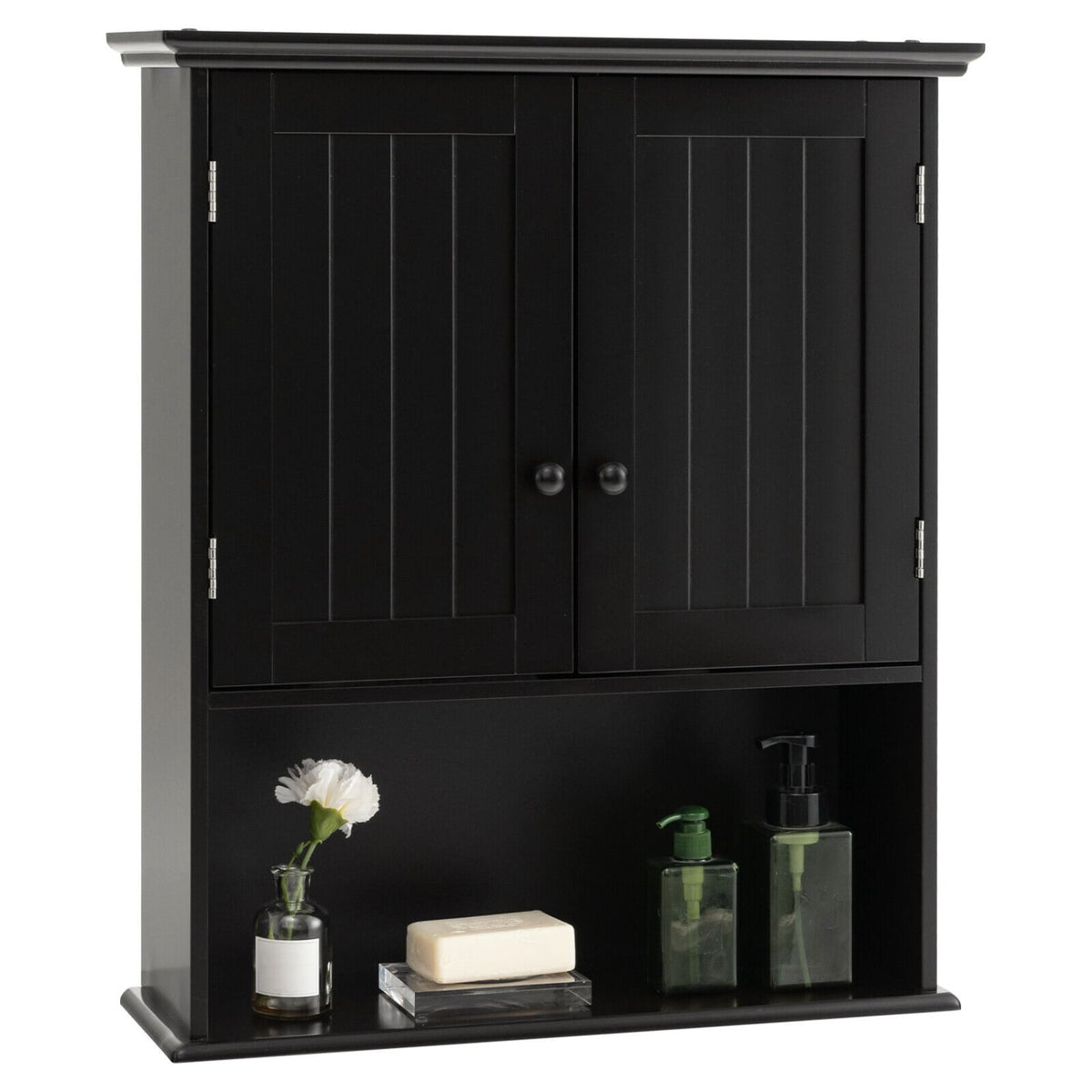 2-Door Wall Mount Bathroom Storage Cabinet - Black MDF 23.5"-Bathroom Wall Cabinets-DECOROLALA
