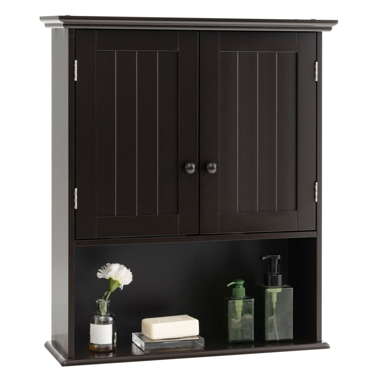 2-Door Wall Mount Bathroom Storage Cabinet - Espresso 23.5"-Bathroom Wall Cabinets-DECOROLALA