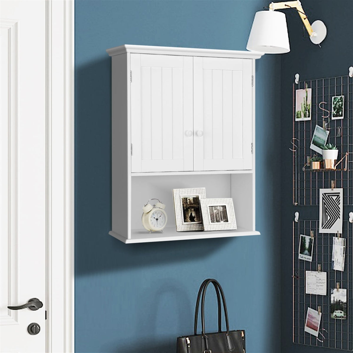 2-Door Wall Mount Bathroom Cabinet - White MDF Storage Shelf-Wall Cabinets-DECOROLALA